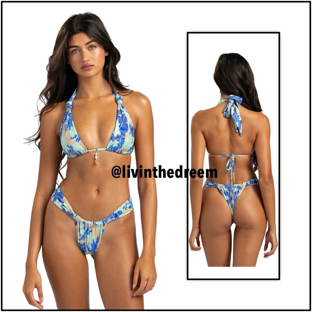 Beach Bunny Emilia Knot Halter Top & Delphin Tango Bottom BlueJungle Floral $206